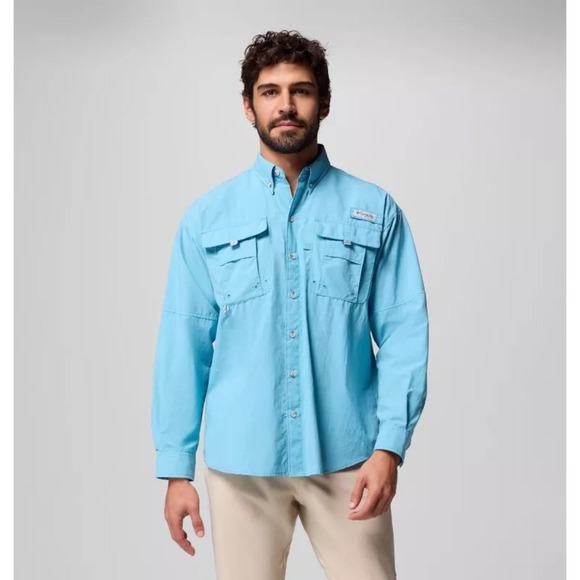 Columbia PFG Bahama Long Sleeve Shirt Button Up Vintage Blue Size Large Men's - Picture 1 of 7